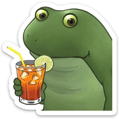 bufo frog sitting on a beach, drinking a mai tai, vacation scene sticker
