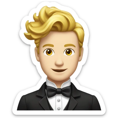 Full head young man, golden hair, white bow,, white bow tie, black jacket, white waistcoat and top hat, sticker
