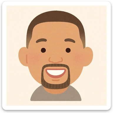 Will Smith's head in Irasutoya style, smiling, round face, minimal details, pastel palette sticker