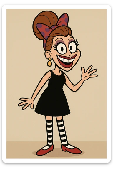 Bianca Del Rio red and purple spots hair ribbon colour dress black and white stripes socks red shoes  sticker