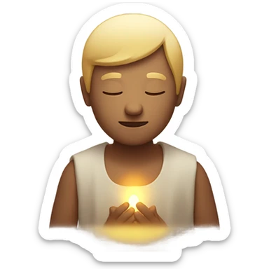european man meditating with glowing from his heart sticker