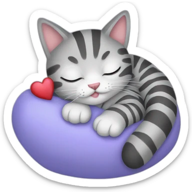 Gray-striped-cat-sleeping-with-heart sticker