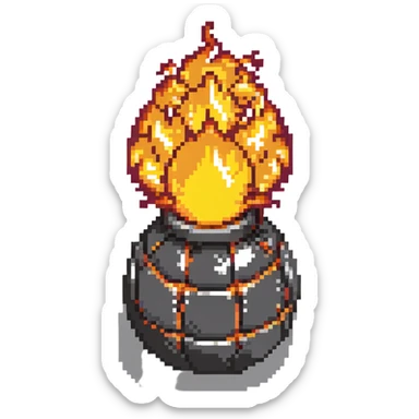 Bomberman left-facing end-cap explosion tile, flames ending and tapering leftward with pronounced flame wisps, orange/yellow with more red at the tips, extending about 70% into left direction sticker