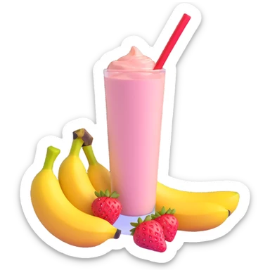 protein shake with banana and strawberries around sticker