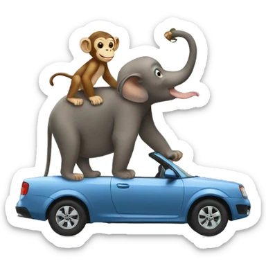 monkey holding a baby on a car on top of an elephant  sticker