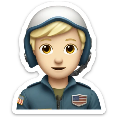 white kid with short blonde hair and blue eyes fighter pilot helmet sticker