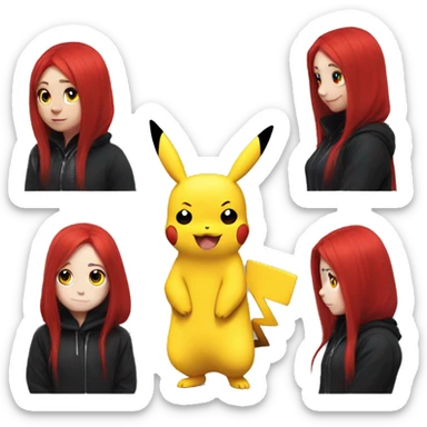 gothic red head in pikachu onesie thumb up sticker