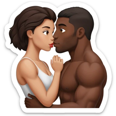 Black man with muscles kiss small brunette woman sticker