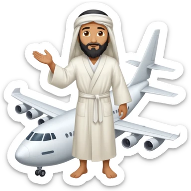 Osama bin Ladin standing on top of a plane with legs and a white robe sticker