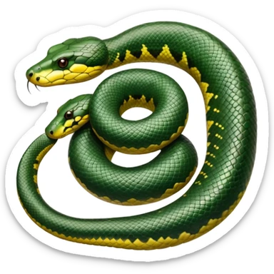 A photo-realistic top-down view of a Green Anaconda tightly coiled in a spiral, with its broad, flat head resting at the center. Its thick, muscular body is olive-green and covered in symmetrical, bold black oval spots that stand out against its smooth scales, creating striking natural camouflage. sticker