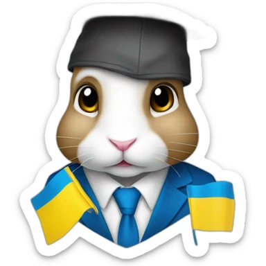 A rabbit student in a suit in the color of the Ukrainian flag in a square academic cap sticker