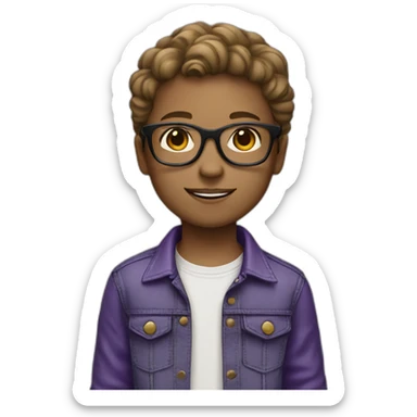 Child with black glasses ,a jeans and purple trousers with light Brown hair sticker