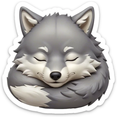 Meme-Worthy Cute Sleeping Wolf Portrait Emoji, Head resting peacefully with a contented smile, showcasing a robust build and a luxuriously soft grey and white Fur, eyes shut in a serene, restful nap, Simplified yet hilariously adorable features, highly detailed, glowing with a soft, drowsy light, high shine, relaxed and utterly lovable, stylized with an air of playful laziness, bright and heartwarming, soft glowing outline, capturing the essence of a comically sleepy wolf, so meme-worthy it feels like it could instantly become the next viral sensation of adorable slumber! sticker