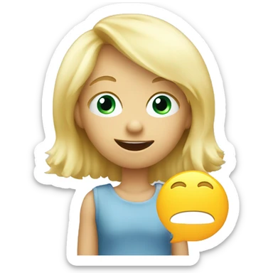 talking blond child with speech bubble near sticker
