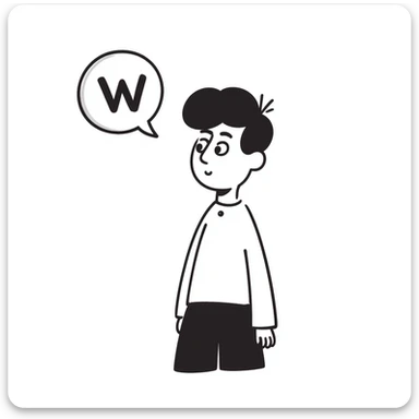 Hispanic teenager with black buzzcut hair, no facial hair, clear expressive style, speech bubble saying 'W' sticker