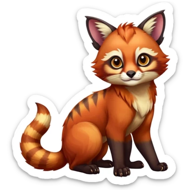 Colorful tropical exotic cute cool beautiful shiny beautiful fantasy-caracal-civet-genet-Gryphon-Cacomistle-Trico-Red-Panda-oncilla-animal-Fakémon-hybrid-fursona (full body) sticker