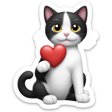 Black and white cat holding the heart in her paw sticker