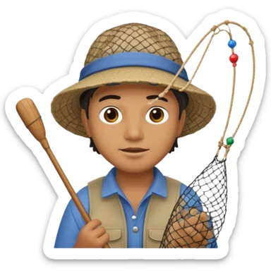 a fisherman is casting the fishing net sticker