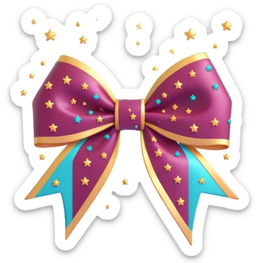 sparkly burgundy bow with gold outline and stars, glossy wet look sticker