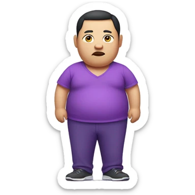 severely overweight chinese man wearing purple pants and a purple shirt sticker