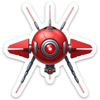 flying orb shaped futuristic targeting droid acquires target and paints with laser. sci-fi war. no propellers  sticker