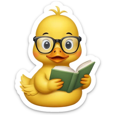 Yellow duck with glasses reading book sticker
