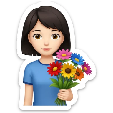 a pretty bratz fair girl with short black shaggy hair with a tall boy and flowers sticker
