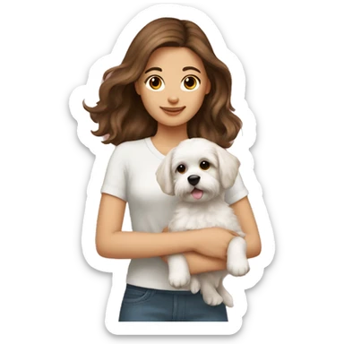 Brown hair girl with maltese puppy sticker