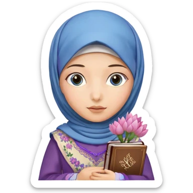 Turkish beautiful finish Konya girl blue eyes with hijab and hyacinth flower dress have Quran  sticker