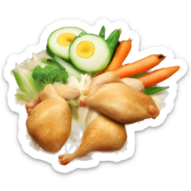 Thai food chicken and rice in a nice bowl with vegetables  sticker