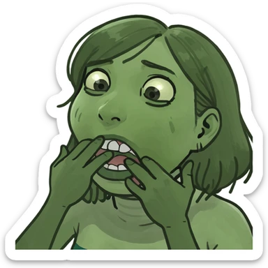 Emoji choking herself with her hands sticker