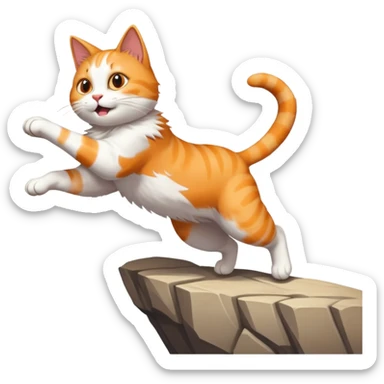 Cat jumping off a cliff sticker