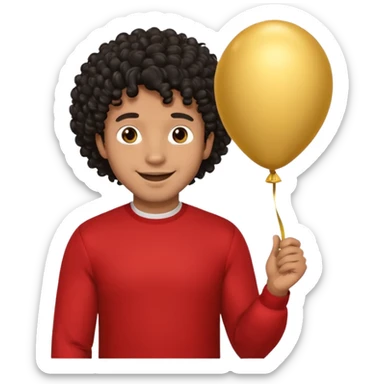brown skin, black curly hair man hold gold balloon sticker