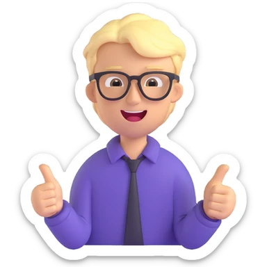 blond guy with black glasses, obsessed with money, energetic expression sticker