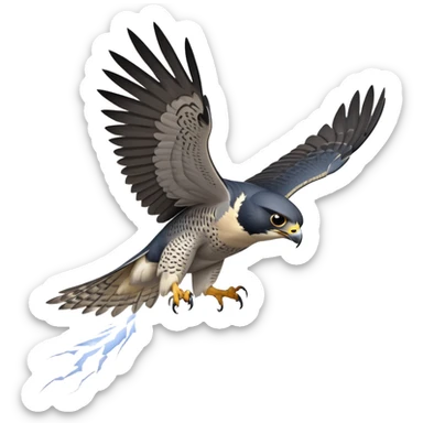 cinematic-peragrin falcon-realistic-full-body-diving-emoji,-sleek-aerodynamic-frame-plummeting-through-the-air-with-lightning-speed,-razor-sharp-talons-poised-for-the-strike,-feathered-wings-angled-for-maximum-precision,-keen-dark-eyes-locked-onto-its prey sticker
