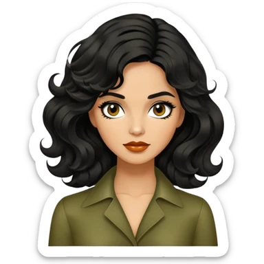 Alluring 1970's mod greek olive skin shiny black wavy textured tousled hair sticker