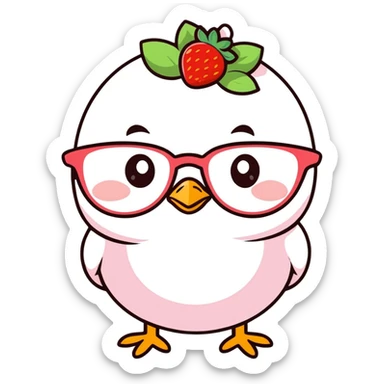 a yellow cute chick with strawberry glasses  sticker
