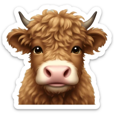 brown fluffy baby scottish cow with a small bow on head sticker
