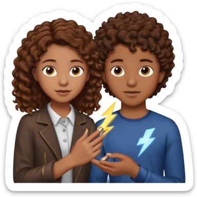a 15 year old girl with brown curly hair but she has lightnings in it with a brown haired boy who gave her a promise ring sticker