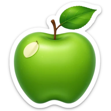Green apple with leaf sticker
