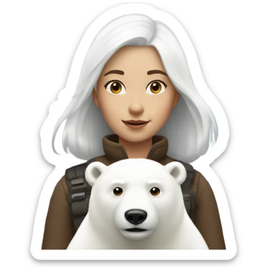 Girl with white hair and grey eyes rides a polar bear  sticker