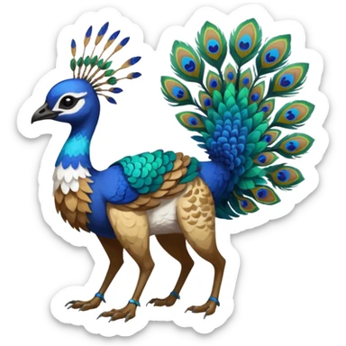  beautiful handsome gorgeous aesthetic colorful vibrant Vernid-Trico-species-Fakemon-creature by LiLaiRa, 4 legs, 1 tail, random markings, (full body) with a peacock-like-feather-headdress sticker