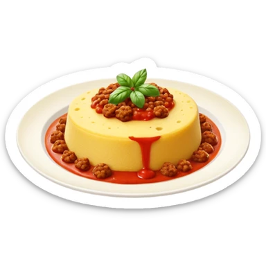 Creami l’emoji di una polenta su un piatto con il sugo e la carne sopra sticker