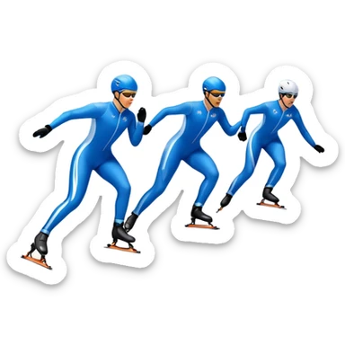 An icon showing speed skaters in aerodynamic suits racing on a professional oval ice track under a bright blue sky. Motion lines emphasize speed, with cheering crowds and snowy mountains in the background. Transparent background captures the energy of speed skating. sticker
