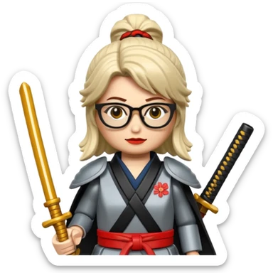 lego Samurai with glasses, Warrior in samurai armor, female, with katana sticker