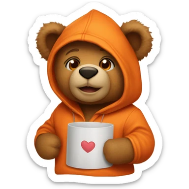 Teddy bear with hearteyes wearing orange hoodie sticker