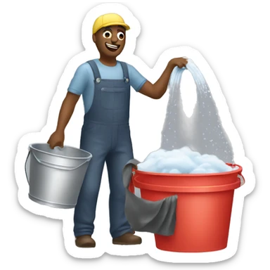 man washing a car with a bucket sticker