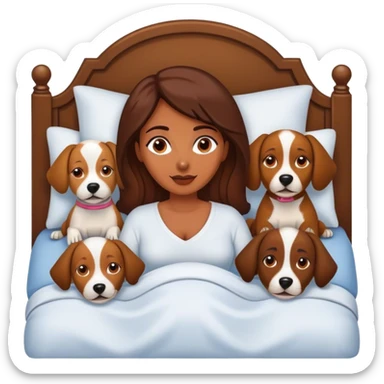 Brown lady in bed with three dogs ￼ sticker