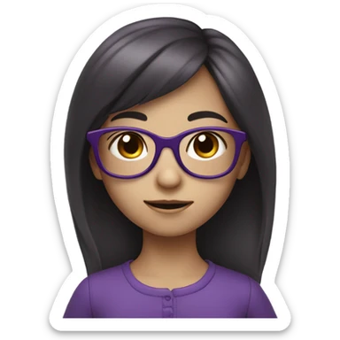 pale little girl in purple glasses and dark hair sticker