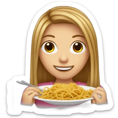 White girl with long brown hair eats spaghetti sticker